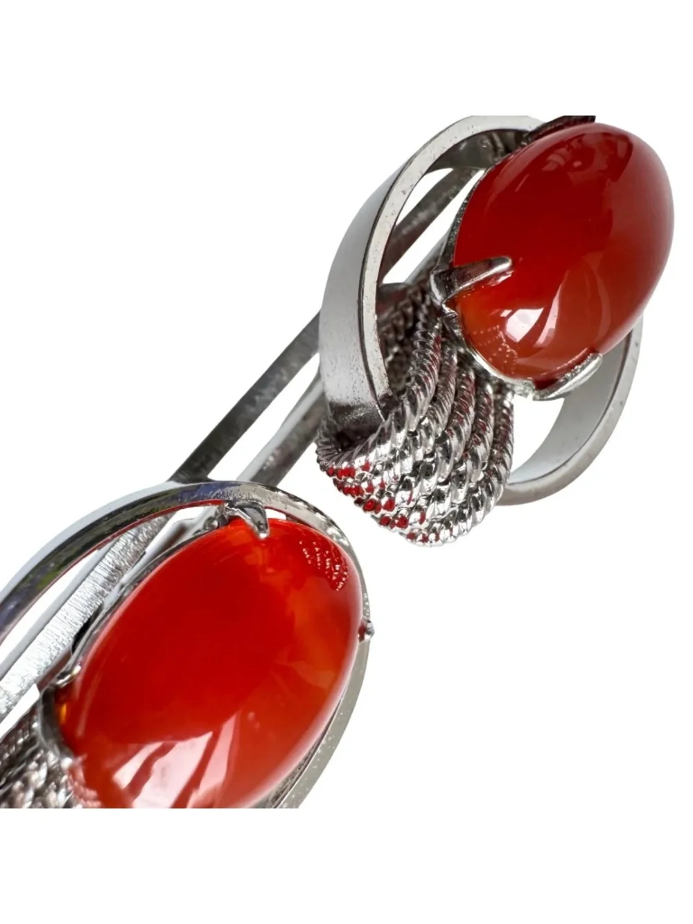Vintage Red Cabochon Cufflinks Silver Tone Oval Mens Formal Jewelry Groom Gift
